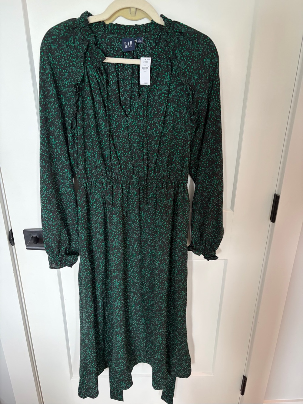 NWT GAP Dark Green Printed Long Sleeve Midi Dress